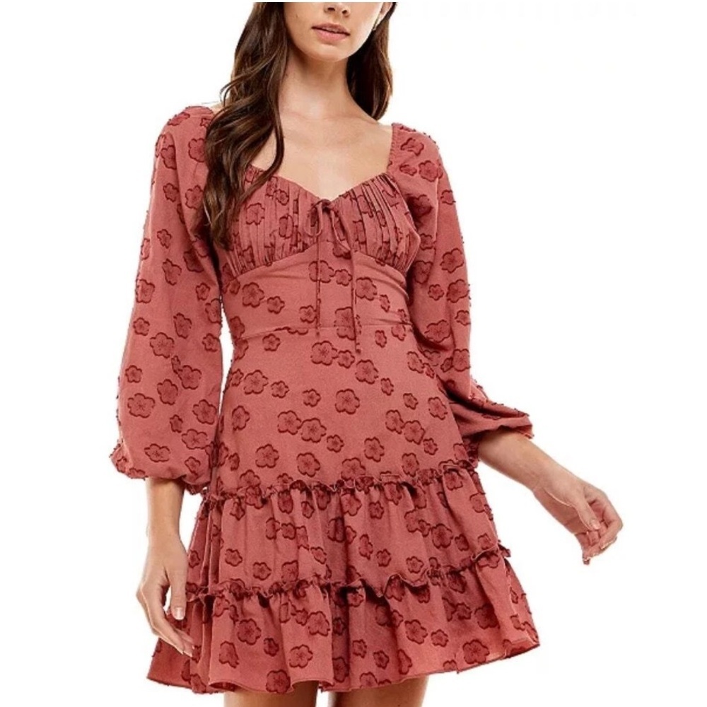 City Studio Fit & Flare Mini Dress Ruched Bust Tiered Hem Salmon Pink 5